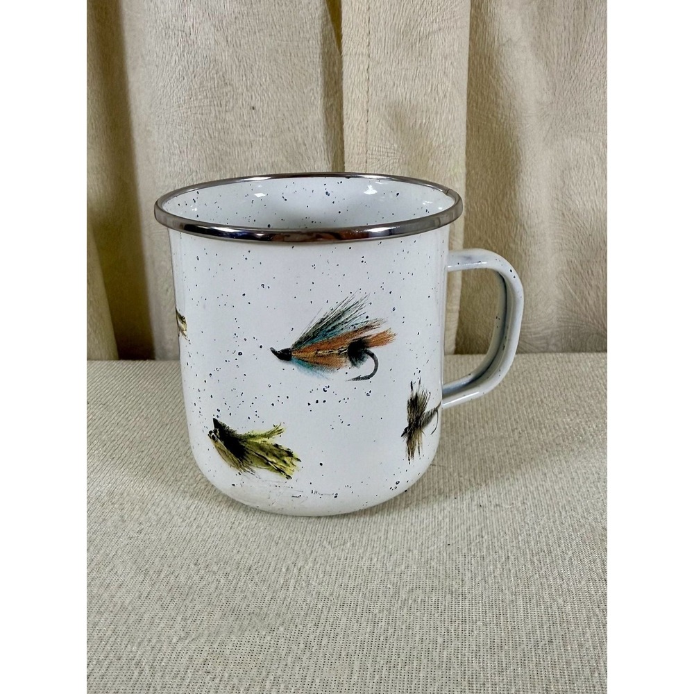 Golden Rabbit Enamelware Fishing Fly Pattern Grande Mug